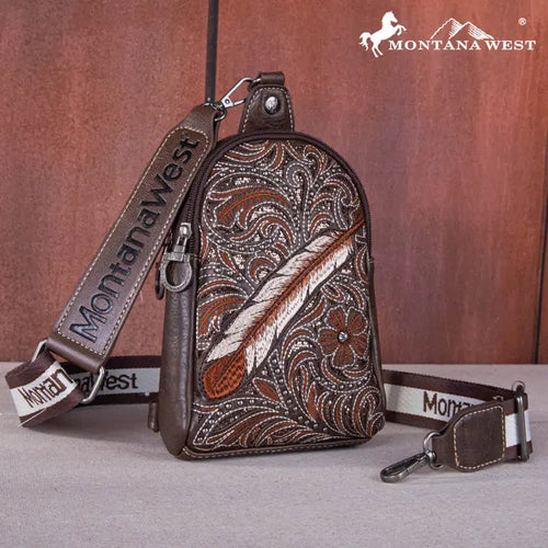 Montana West Embroidered Feather Floral Sling Bag