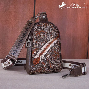 Montana West Embroidered Feather Floral Sling Bag