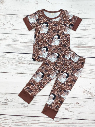 Boys Santa Claus Print Camouflage Christmas Pajamas