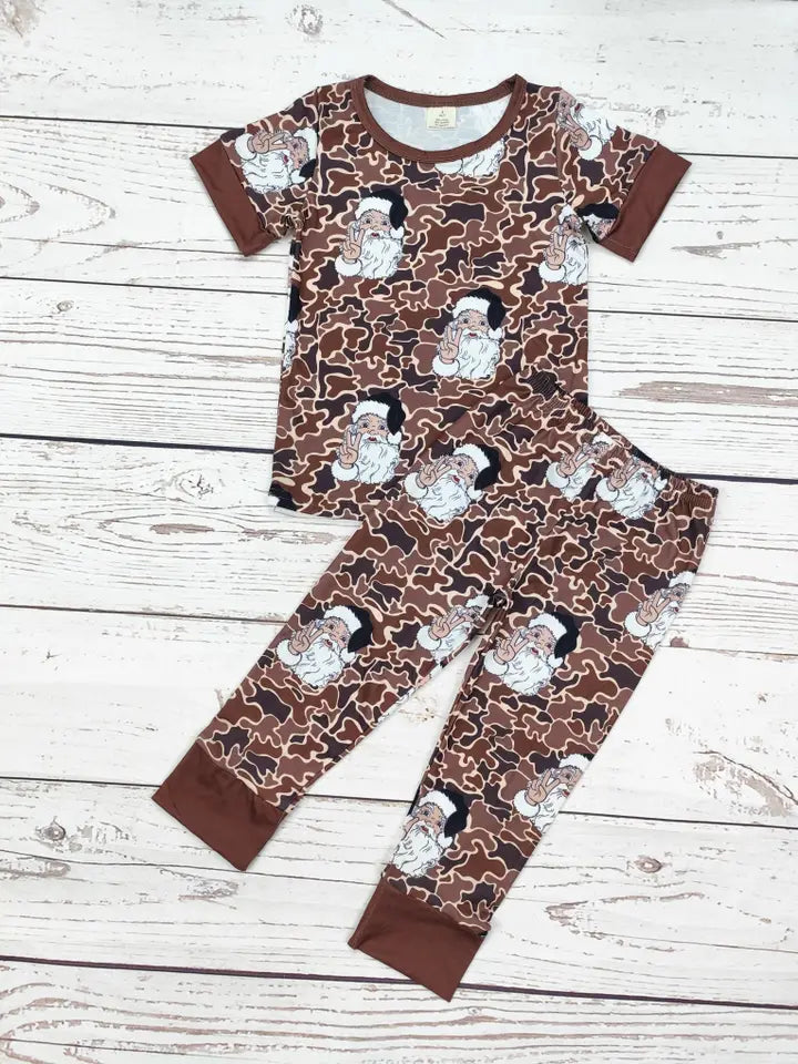 Boys Santa Claus Print Camouflage Christmas Pajamas