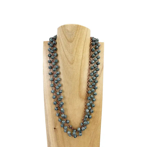 3 Layer Grey Beads With Copper Metal Chain Necklace