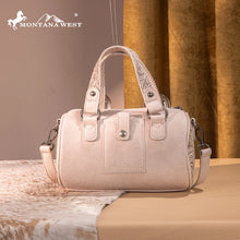 Montana West Western Tooled Buckle Collection Mini Barrel Crossbody Bag -Beige