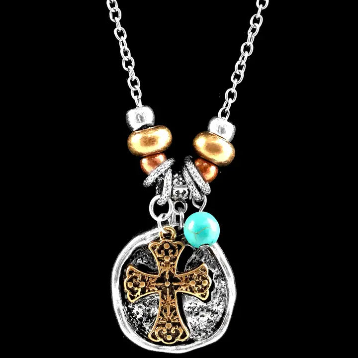 Cross Charm Long Necklace and Earring Set