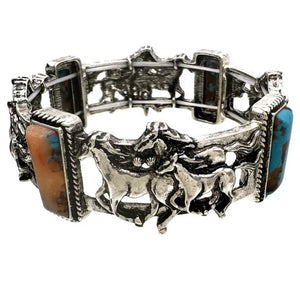 Horse Western Turquoise Stretch Bracelet