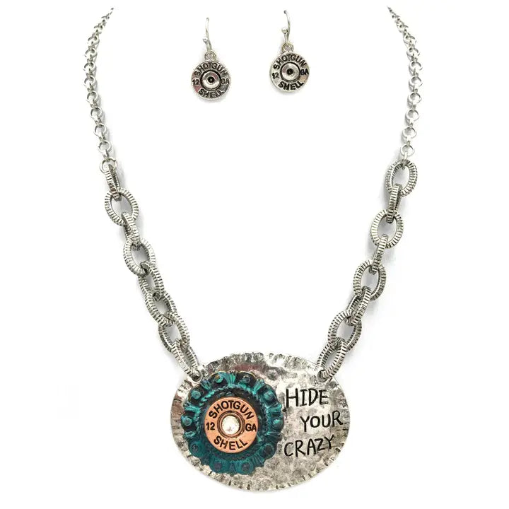 Hide Your Crazy 12 GA Shotgun Necklace and Earring Set