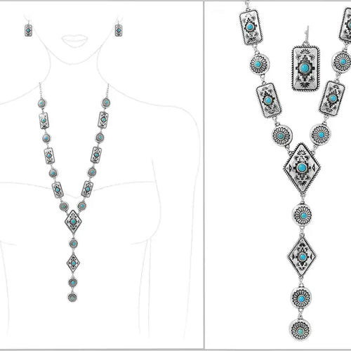 Native Navajo Diamond Tie Necklace Earrings Set Silver