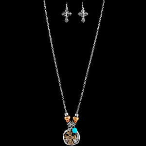 Cross Charm Long Necklace and Earring Set