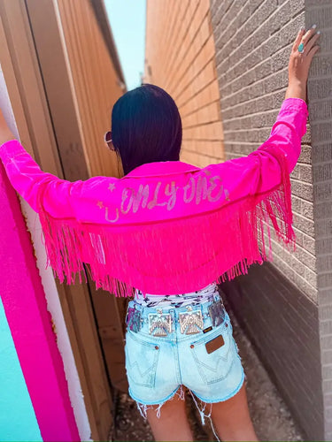 Only One Crystal Embellished Fringe Crop Jacket
