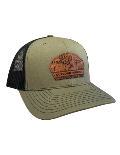 Harvest Buck Leather Patch Snapback- Loden/Black