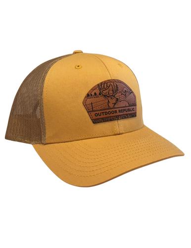 Harvest Buck Leather Patch Snapback-Amber Gold