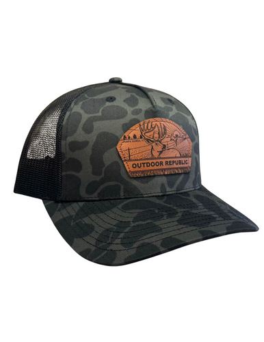 Harvest Buck Leather Patch Snapback-Sable Duck Camo/Black