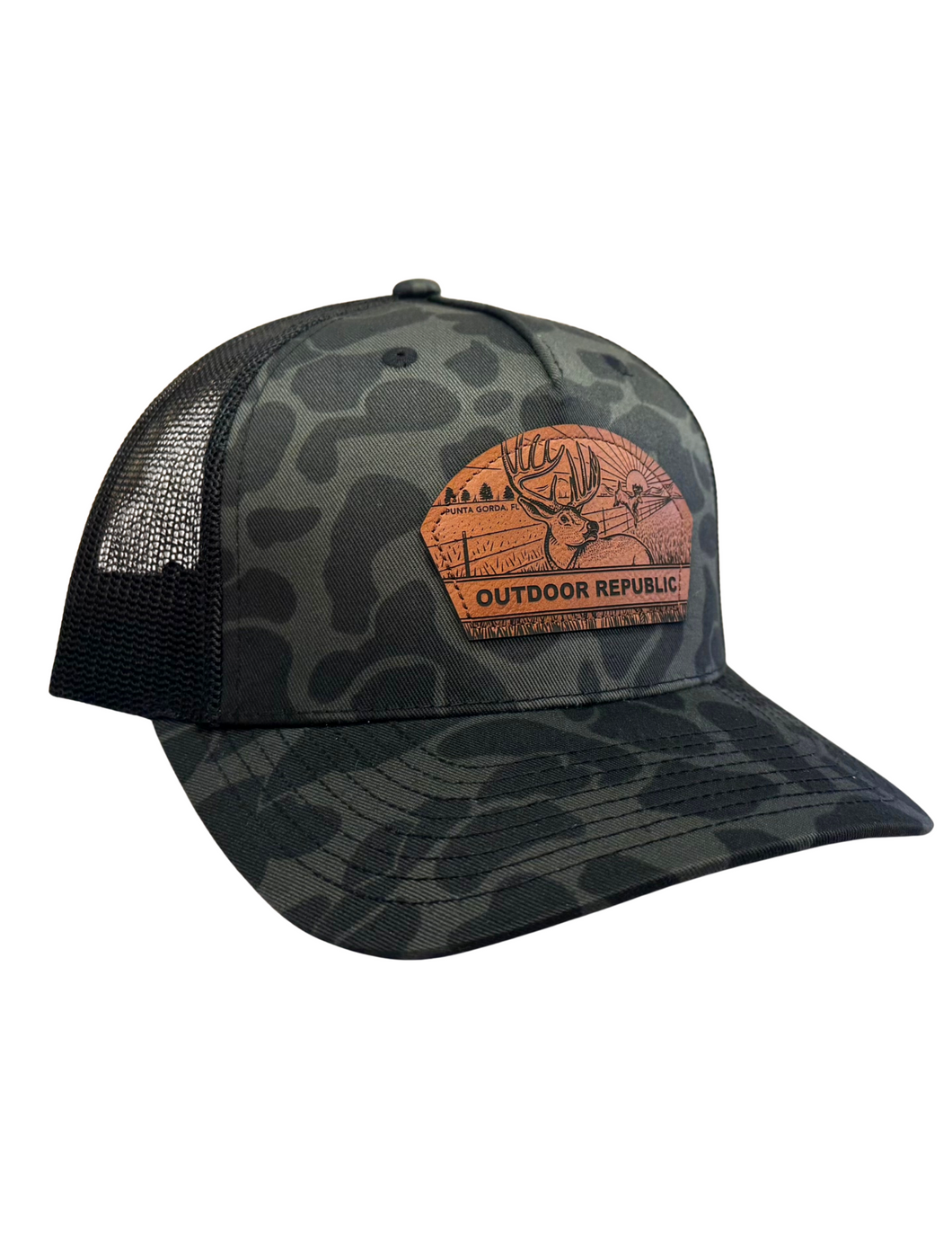 Harvest Buck Leather Patch Snapback-Sable Duck Camo/Black