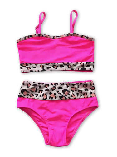 Hot Pink Leopard 2 pcs Girl's Swimsuit