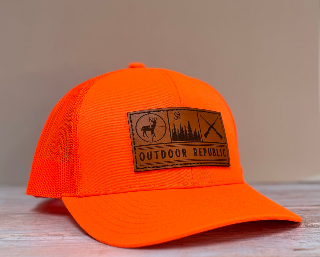 Outdoor Republic Trio Leather Patch Snapback- Blaze Orange