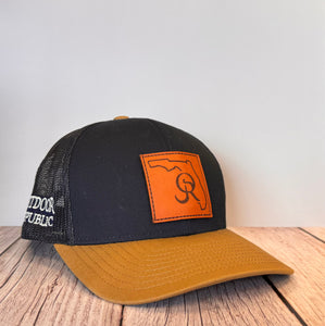 State Road Leather Patch Snapback- Navy/Buck