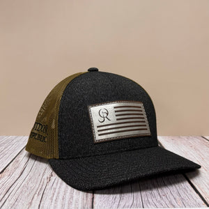 Leather OR Flag Snapback- Black Heather/Moss