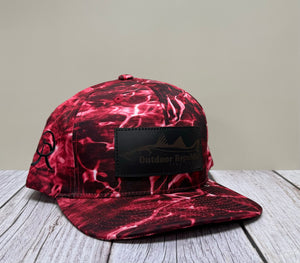 Outdoor Republic Fish Camp Leather Patch Mossy Oak Guide Snapback- Crimson