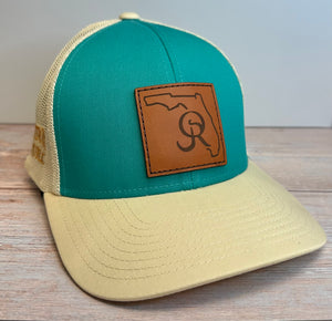 State Road Leather Patch Low Profile Snapback- Beige/Teal/Beige