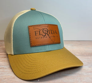 Florida OR Leather Patch Snapback- Smoke Blue/Beige/Amber Gold