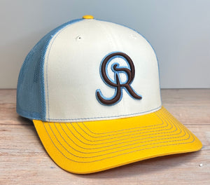 OR Logo Snapback- White/Columbia Blue/Yellow