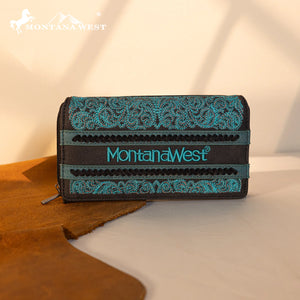 Montana West Embroidered Collection Concealed Carry Tote Wallet Set -Black