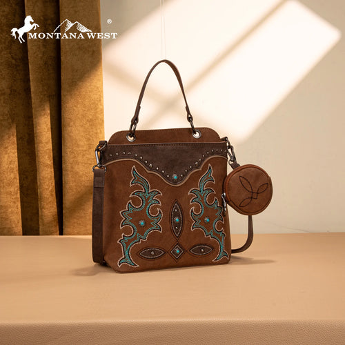 Montana West Embroidered Boot Scroll Top Handle Crossbody With Coin Pouch (2 color options)