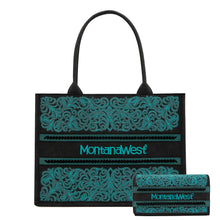 Montana West Embroidered Collection Concealed Carry Tote Wallet Set -Black