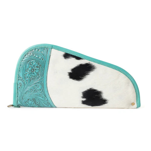 Myra Bandit Breeze Tooled Hairon Gun Case in Desert Teal