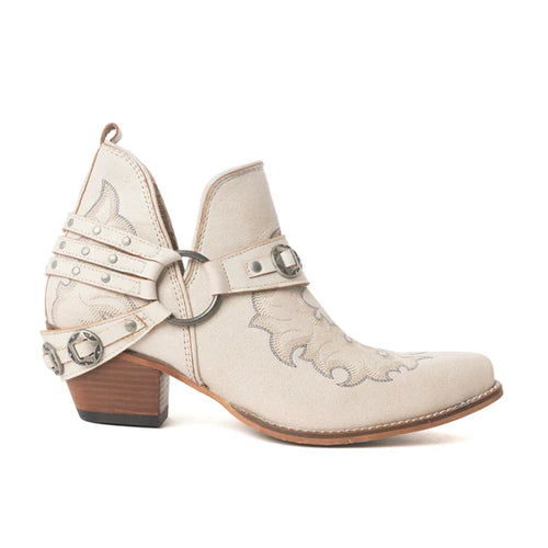 Myra Western Ember Leather Embroidered Booties in White