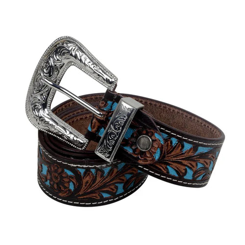 Myra Turquoise Hand-Tooled Leather Women's Belt