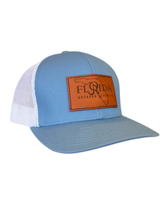 Florida OR Leather Patch Snapback- Columbia Blue/White