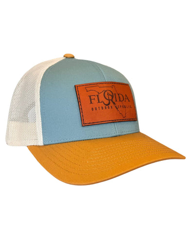 Florida OR Leather Patch Snapback- Smoke Blue/Beige/Amber Gold