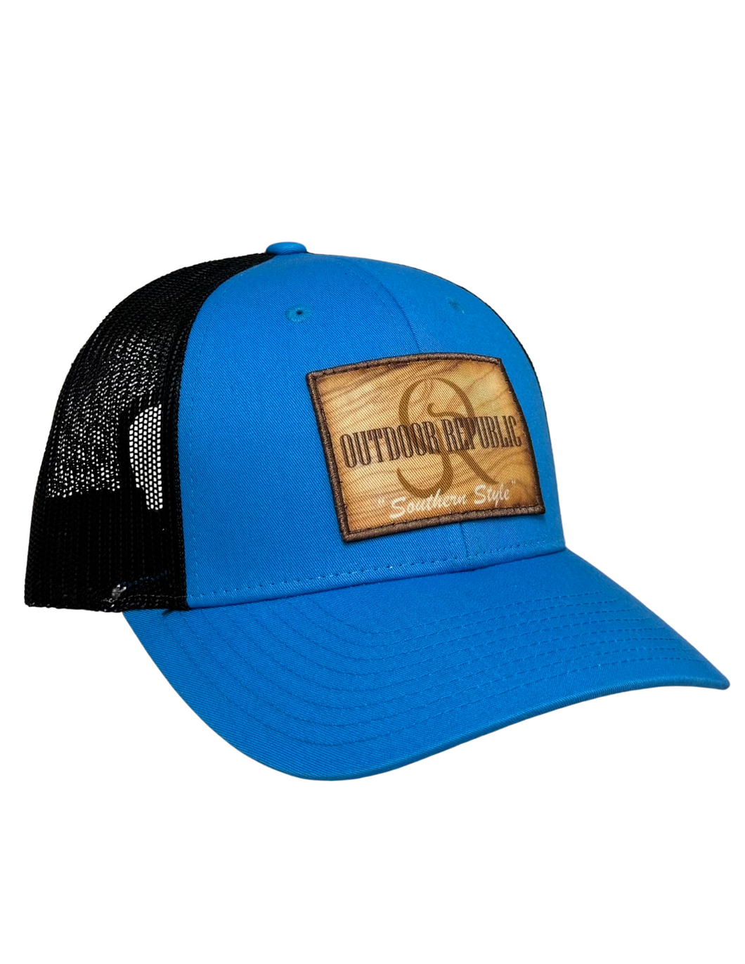 Outdoor Republic Southern Style Sublimated Wood Grain Patch Snapback- Cyan/Black