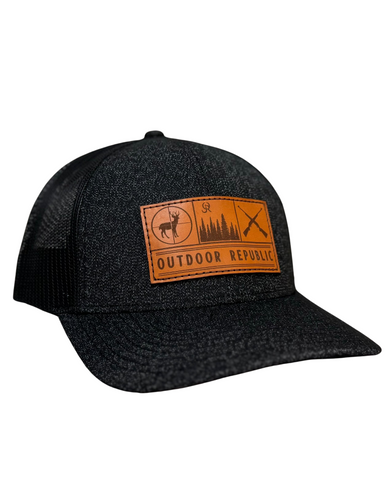 Outdoor Republic Trio Leather Patch Snapback- Black Heather/Black