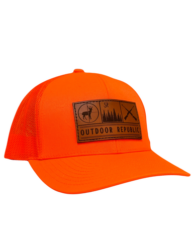 Outdoor Republic Trio Leather Patch Snapback- Blaze Orange