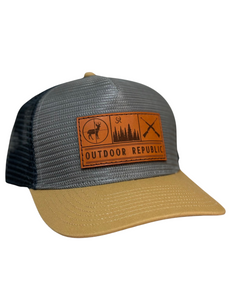 Outdoor Republic Trio Leather Patch Snapback- Gold/Grey/Slate Blue