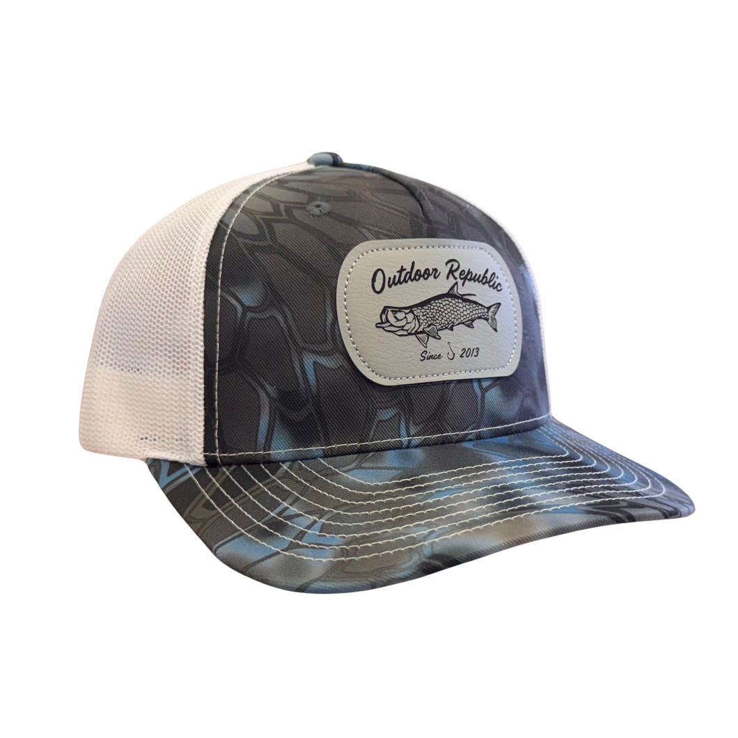 OR Silver King Leather Patch Hat- Kryptek Neptune/White Snapback