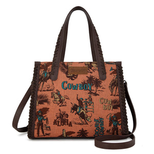 Wrangler Vintage Retro Cowboy Cool Print Concealed Carry Satchel/Crossbody-Dark Brown