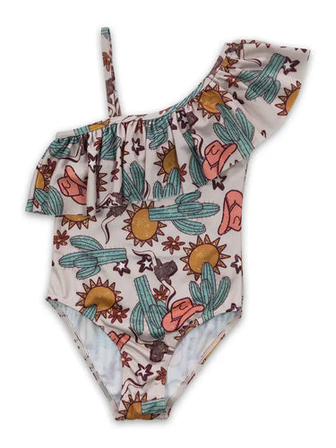 Cactus Bull Skull Western Kid's Swimwear