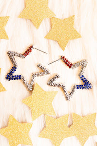Red, White and Blue Crystal Star Hoop Earrings