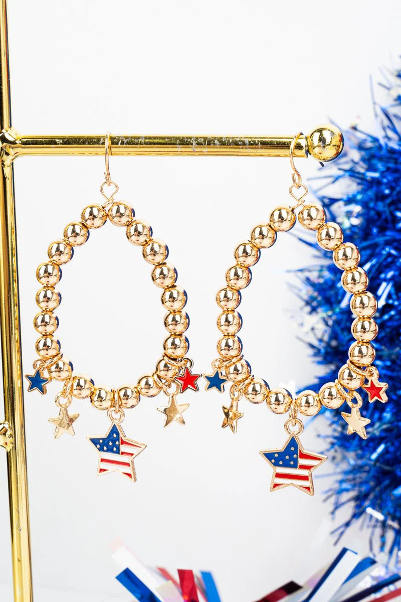 USA Stars Goldtone Beaded Earrings