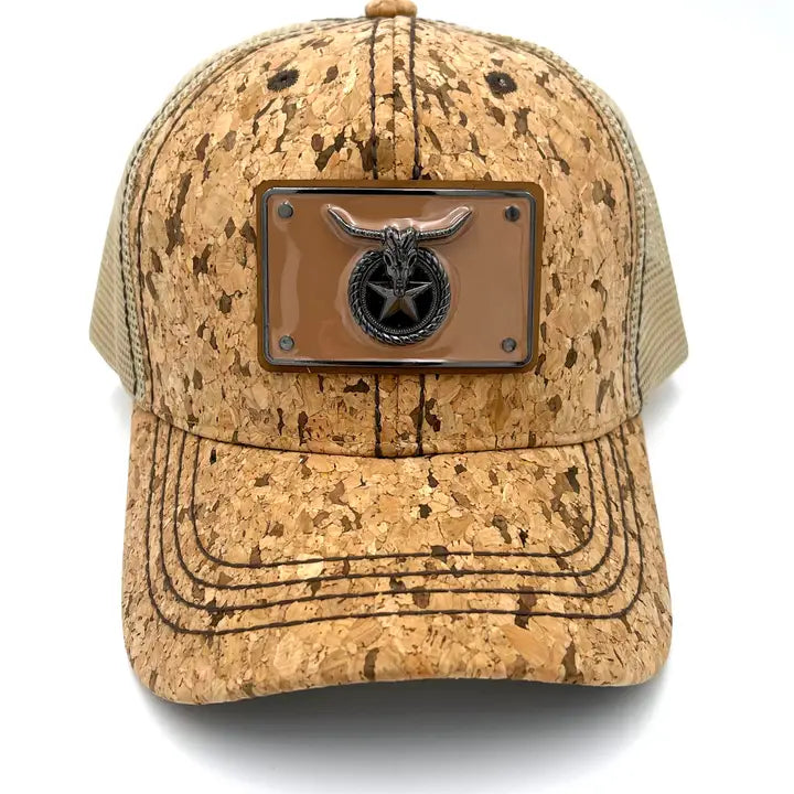 Trucker Mesh Ropes Longhorn Plate Cork Hat Baseball Cap