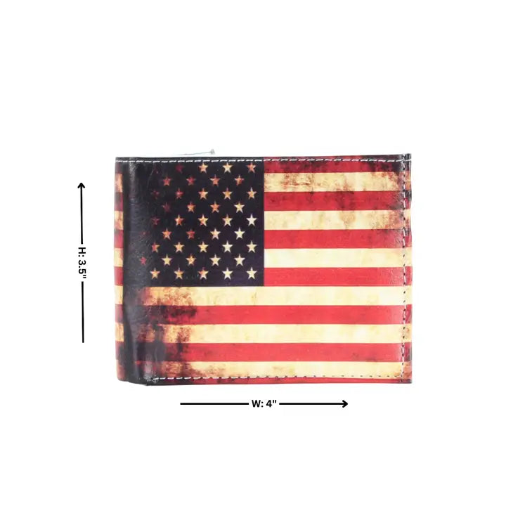Distressed American Flag Vegan Leather Bifold Wallet