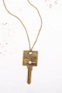 Brasstone and Crystal Key Necklace