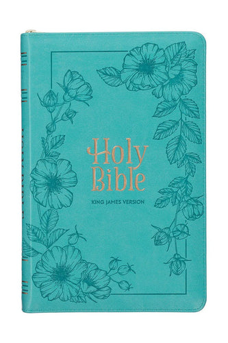 Teal Floral Faux Leather Zippered KJV Deluxe Bible
