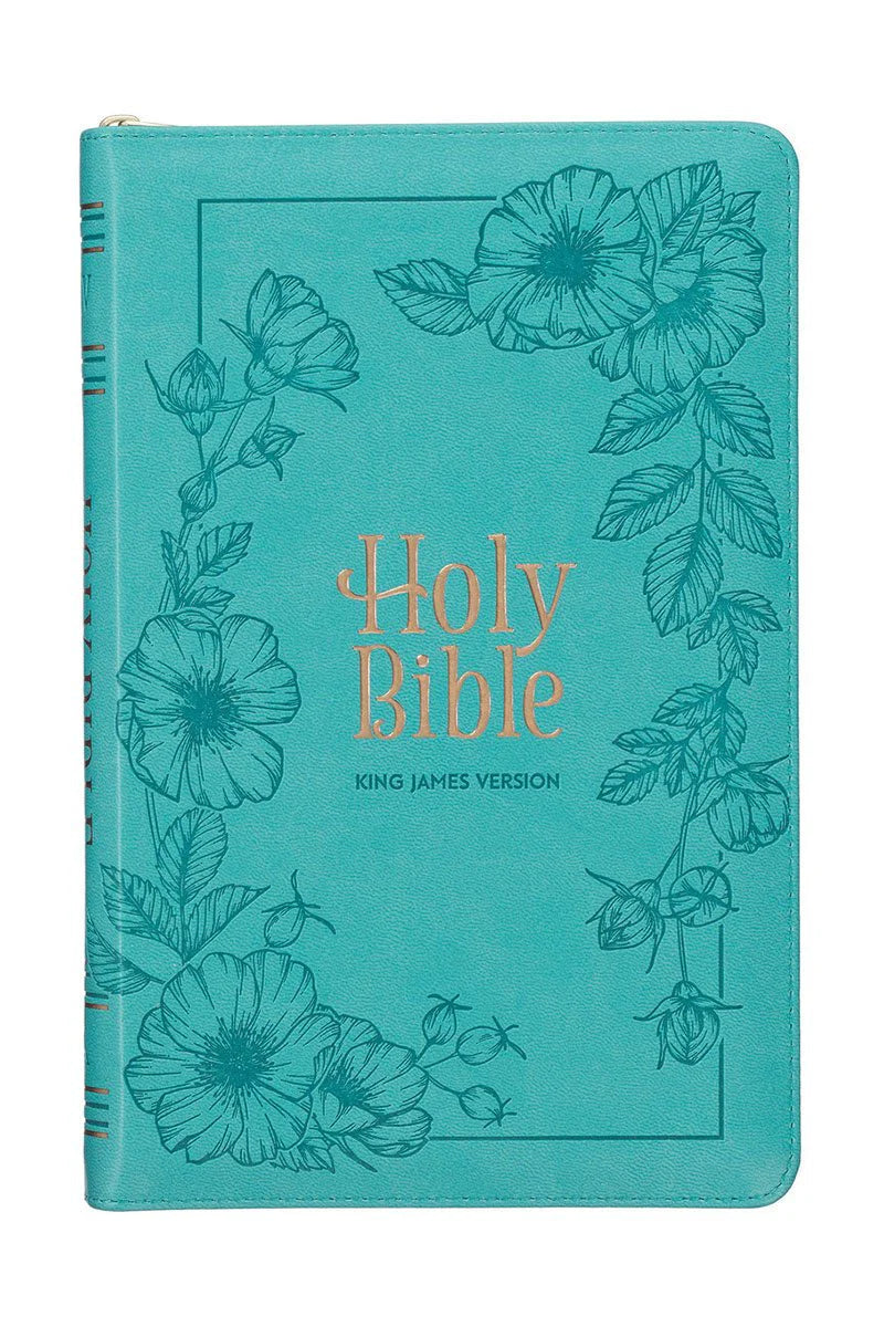 Teal Floral Faux Leather Zippered KJV Deluxe Bible