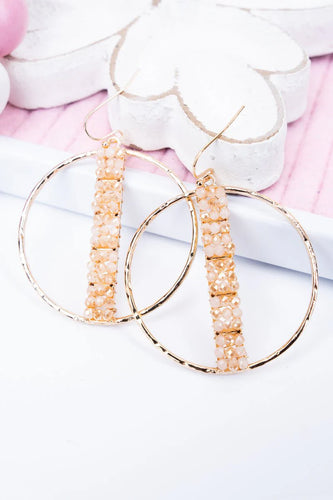 Meet In The Middle Beige Beaded Goldtone Earrings