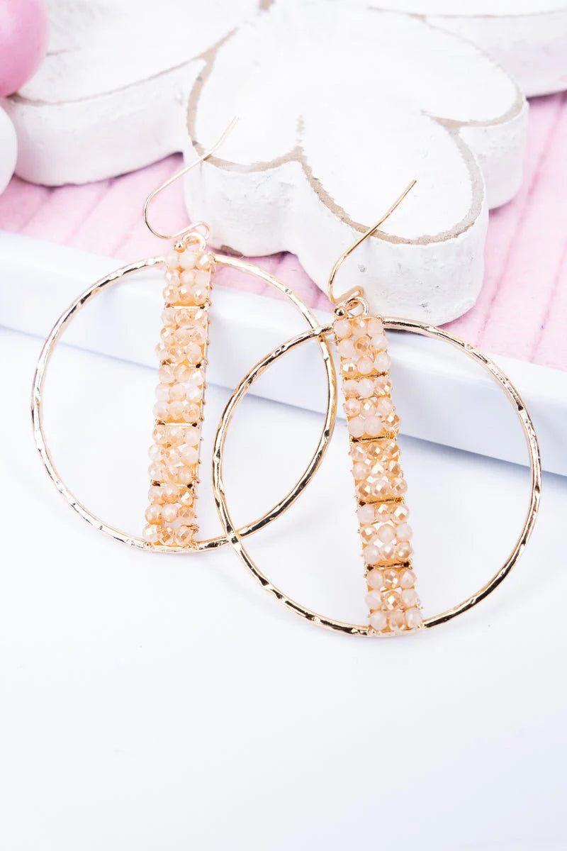 Meet In The Middle Beige Beaded Goldtone Earrings