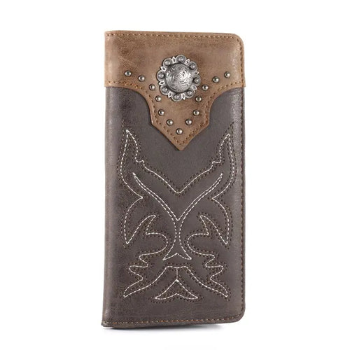 Men's Embroidered Boot Scroll Bifold Leather Wallet