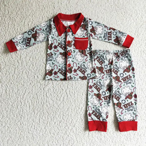 Youth Christmas Western Santa Pajamas Sets